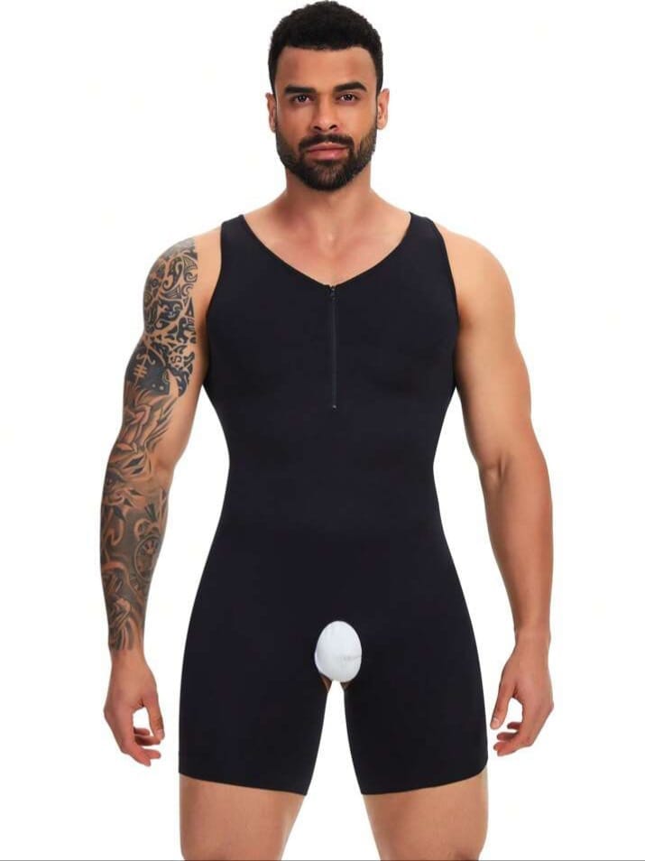 Men's Full Body Compression Shapewear Suit – Slimming Bodysuit with Front Zipper